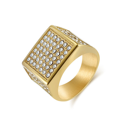 Classic Style Geometric Titanium Steel 18k Gold Plated Artificial Gemstones Rings In Bulk