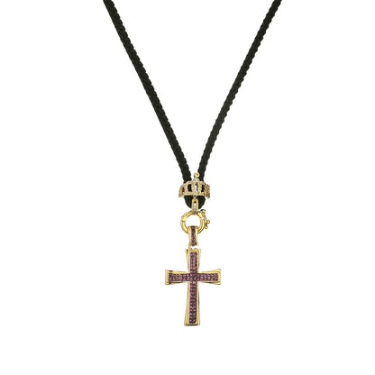 Streetwear Cross Copper Plating Inlay Zircon Gold Plated Pendant Necklace