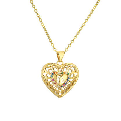 Simple Style Classic Style Water Droplets Heart Shape Copper Hollow Out Inlay Zircon Gold Plated Pendant Necklace