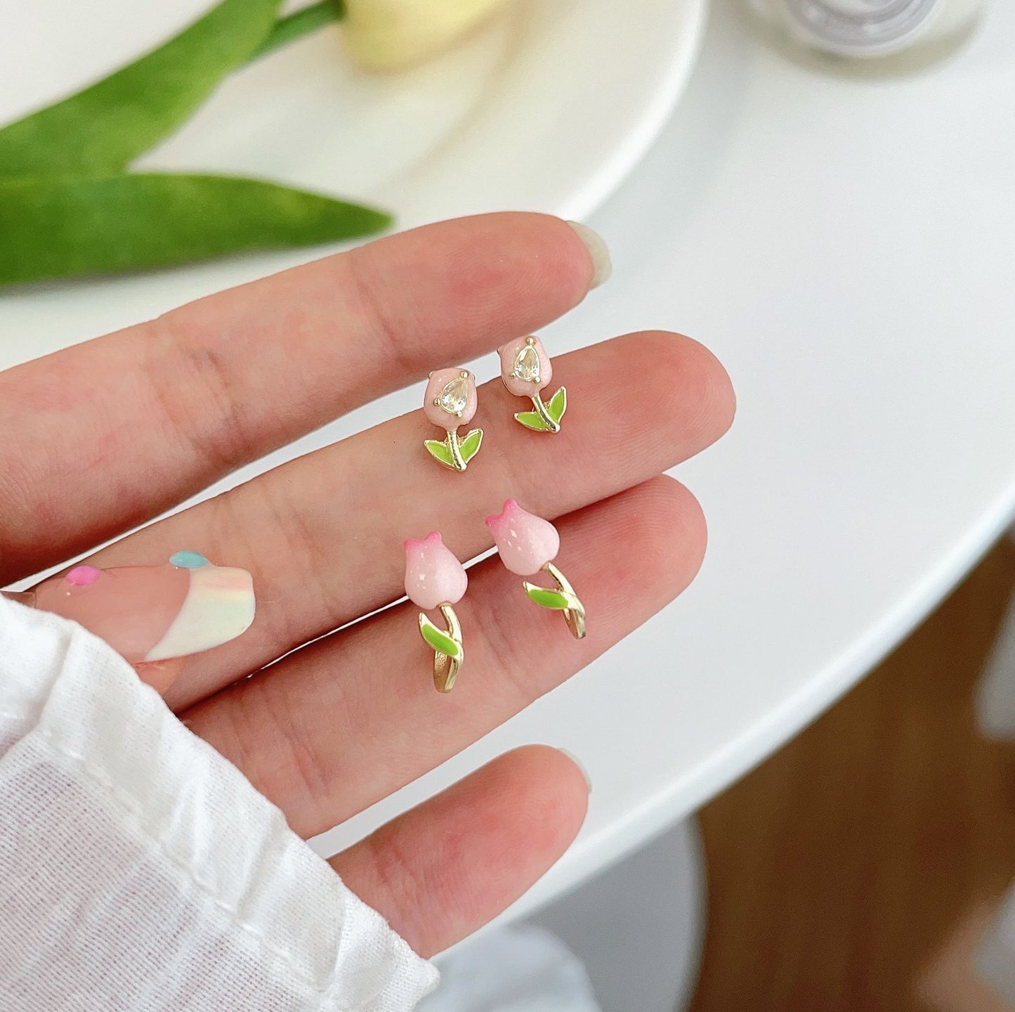 1 Set Sweet Heart Shape Flower Enamel Alloy Ear Studs