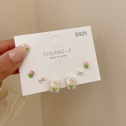 1 Set Sweet Flower Enamel Alloy Ear Studs