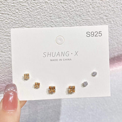 Simple Style Round Copper Inlay Zircon Ear Studs