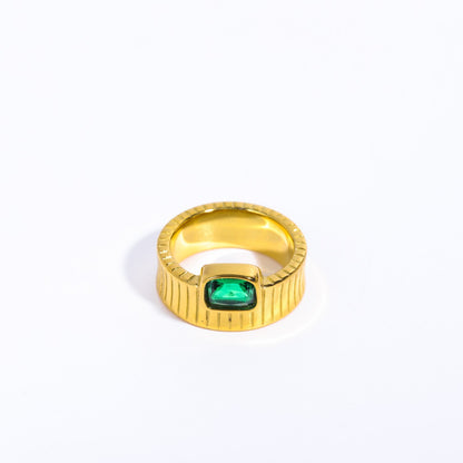 Retro Square Stainless Steel 18k Gold Plated Zircon Rings In Bulk