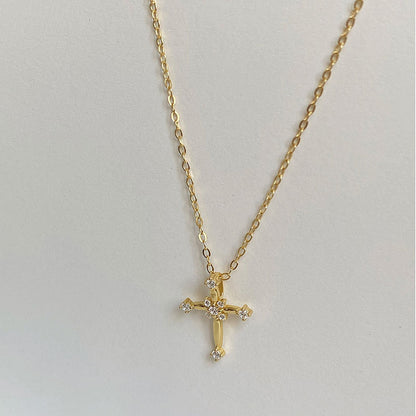 Simple Style Cross Titanium Steel Copper Zircon Pendant Necklace In Bulk