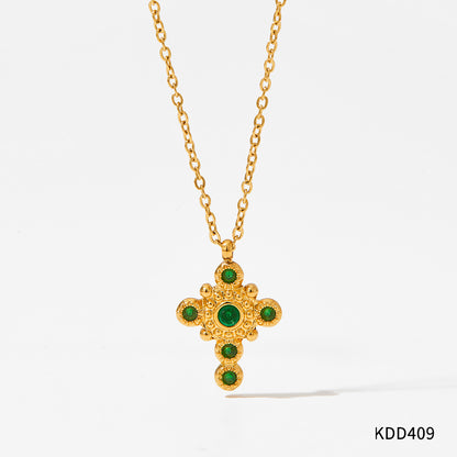 Casual Glam Cross Stainless Steel Plating Inlay Gem Gold Plated Pendant Necklace