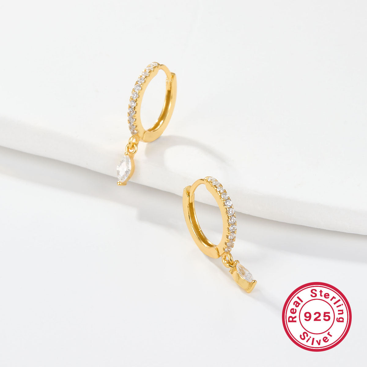 1 Pair Casual Simple Style Circle Plating Inlay Sterling Silver Zircon 18k Gold Plated White Gold Plated Drop Earrings