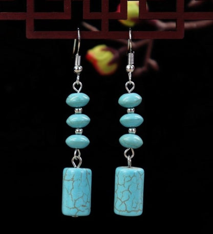 1 Pair Elegant Lady Ethnic Style Owl Flower Butterfly Turquoise Drop Earrings