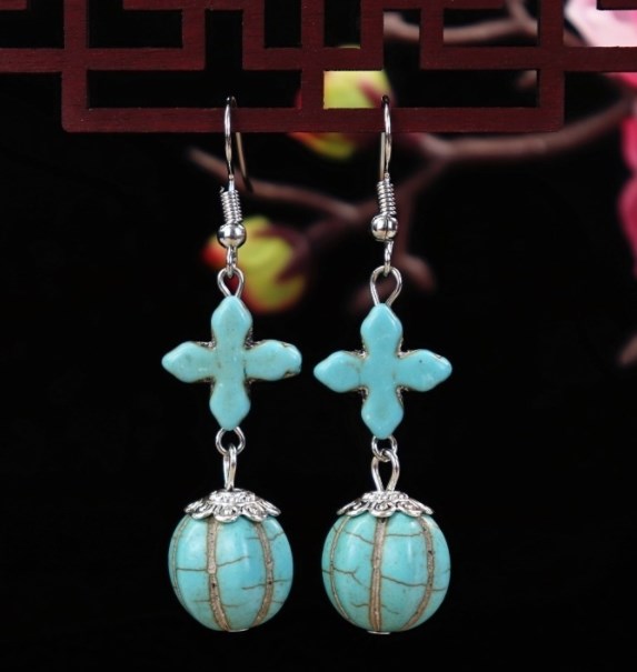 1 Pair Elegant Lady Ethnic Style Owl Flower Butterfly Turquoise Drop Earrings