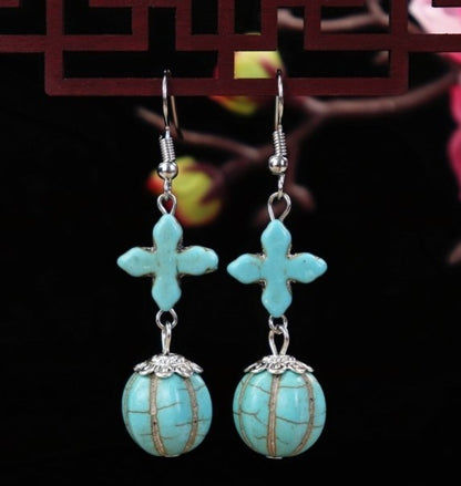 1 Pair Elegant Lady Ethnic Style Owl Flower Butterfly Turquoise Drop Earrings