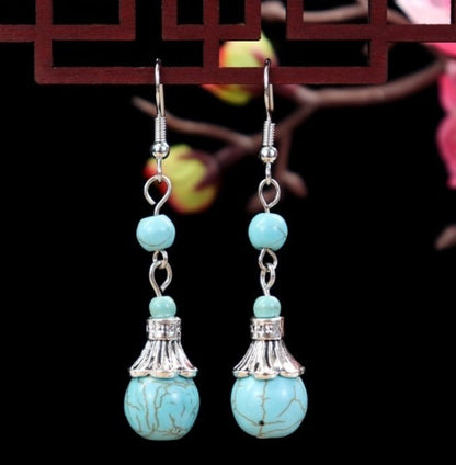 1 Pair Elegant Lady Ethnic Style Owl Flower Butterfly Turquoise Drop Earrings