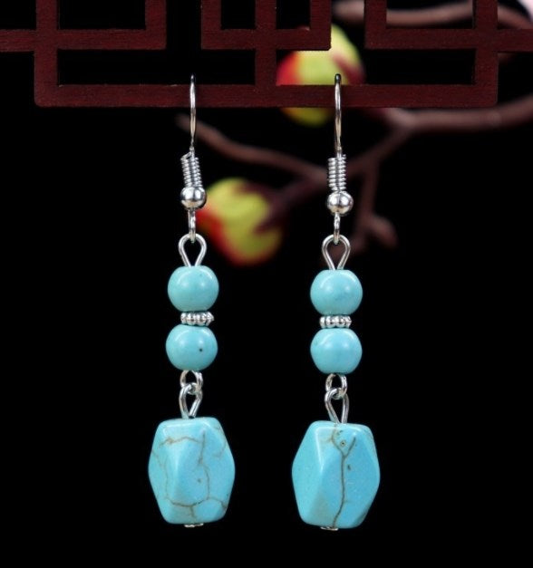 1 Pair Elegant Lady Ethnic Style Owl Flower Butterfly Turquoise Drop Earrings