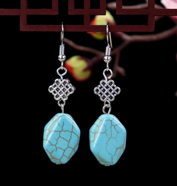 1 Pair Elegant Lady Ethnic Style Owl Flower Butterfly Turquoise Drop Earrings