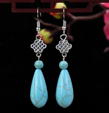 1 Pair Elegant Lady Ethnic Style Owl Flower Butterfly Turquoise Drop Earrings