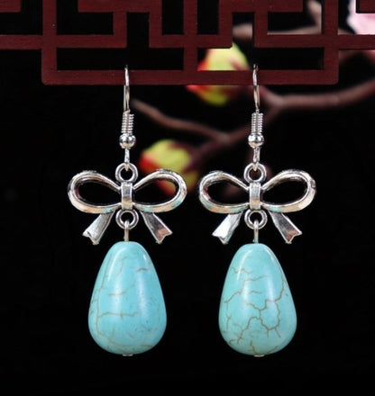 1 Pair Elegant Lady Ethnic Style Owl Flower Butterfly Turquoise Drop Earrings