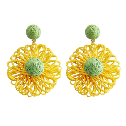 1 Pair Ig Style Vacation Flower Handmade Raffia Drop Earrings