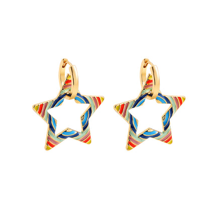 1 Pair Casual Ethnic Style Star Leaves Enamel Alloy Drop Earrings