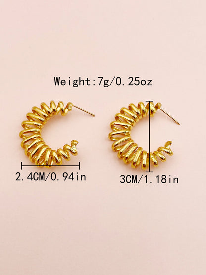 1 Pair Casual Simple Style Commute C Shape Geometric Polishing Plating Stainless Steel Gold Plated Ear Studs