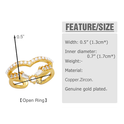 Simple Style Shiny Pentagram Heart Shape Copper Plating Inlay Zircon 18k Gold Plated Open Rings