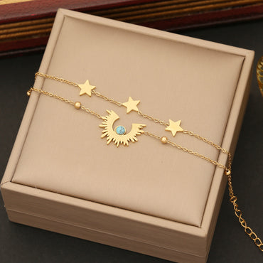 Wholesale Ethnic Style Bohemian Star Stainless Steel Layered Plating Inlay Turquoise Bracelets Earrings Necklace