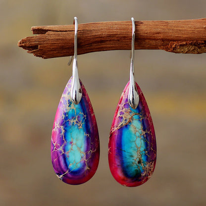 1 Pair Retro Water Droplets Emperor Stone Drop Earrings