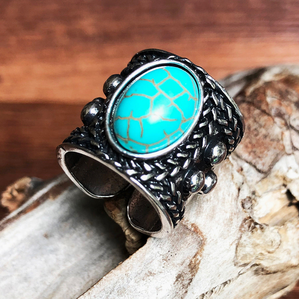 Wholesale Jewelry Ethnic Style Oval Alloy Turquoise Inlay Rings