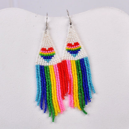 1 Pair Bohemian Geometric Beaded Glass Drop Earrings