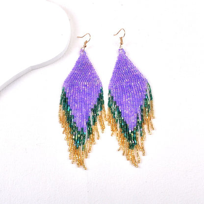 1 Pair Bohemian Geometric Beaded Glass Drop Earrings