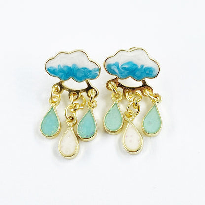 1 Pair Cute Clouds Water Droplets Enamel Inlay Alloy Zircon Drop Earrings