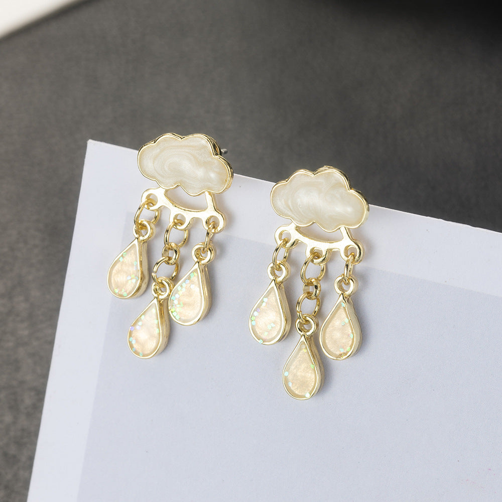 1 Pair Cute Clouds Water Droplets Enamel Inlay Alloy Zircon Drop Earrings