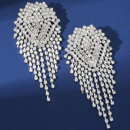 1 Pair Exaggerated Shiny Tassel Inlay Alloy Artificial Diamond Drop Earrings