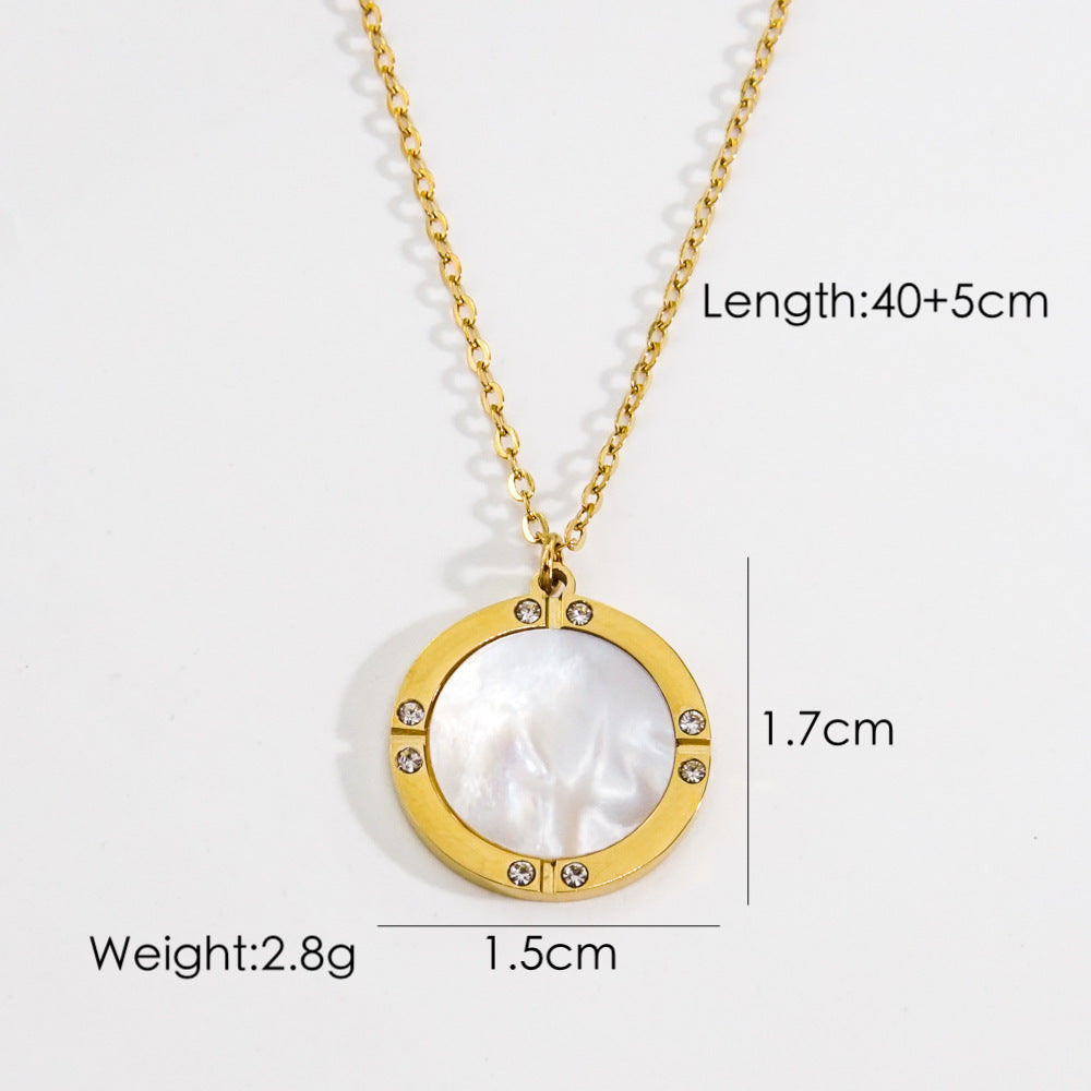 Simple Style Star Moon Oval Titanium Steel Plating Inlay Natural Stone Shell Zircon Gold Plated Pendant Necklace