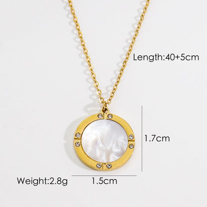 Simple Style Star Moon Oval Titanium Steel Plating Inlay Natural Stone Shell Zircon Gold Plated Pendant Necklace