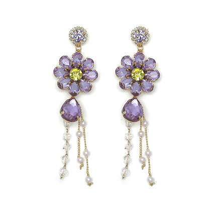 1 Pair Exaggerated Sweet Flower Plating Inlay Alloy Rhinestones Drop Earrings