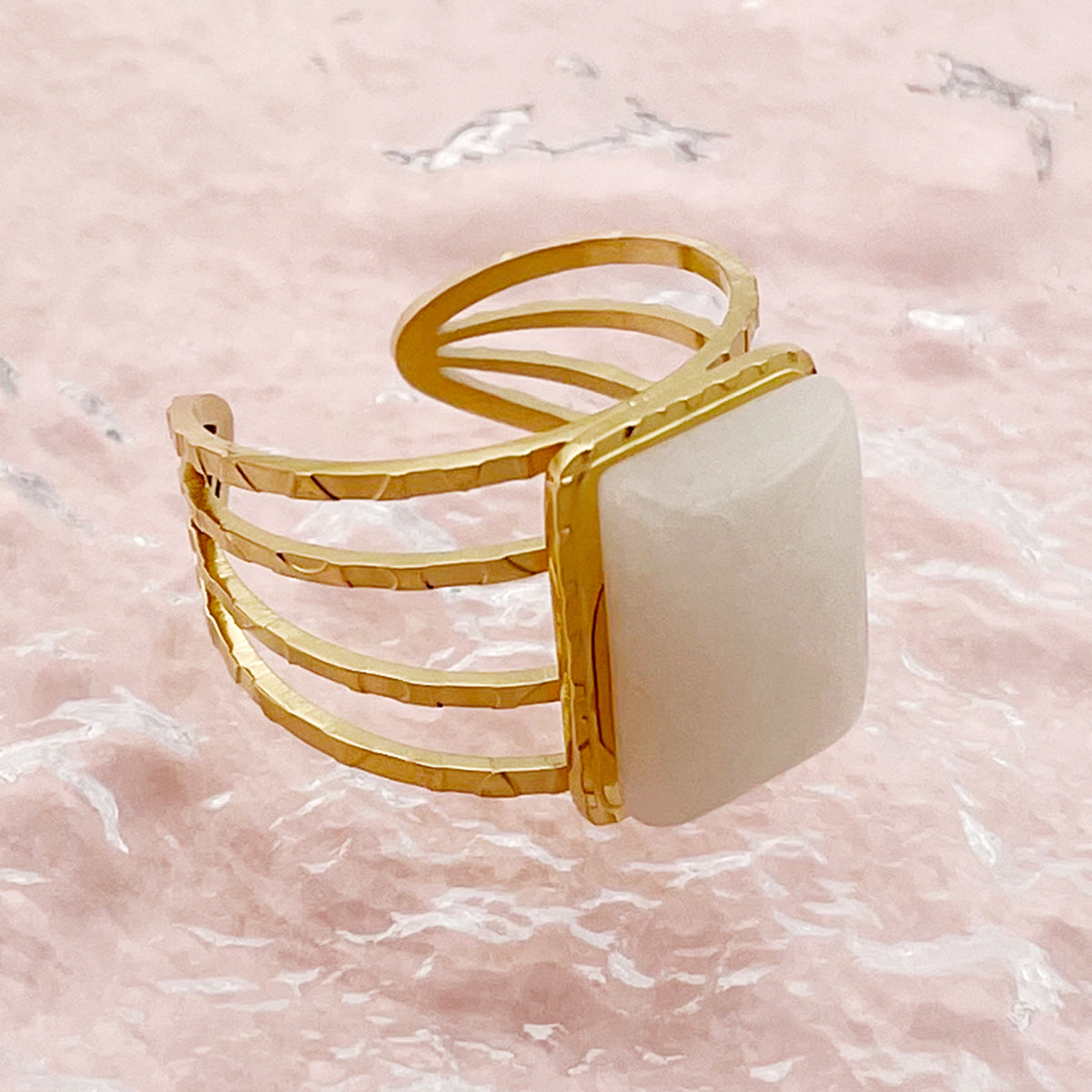 Simple Style Roman Style Square Stainless Steel Plating Inlay Glass Stone 14k Gold Plated Open Rings