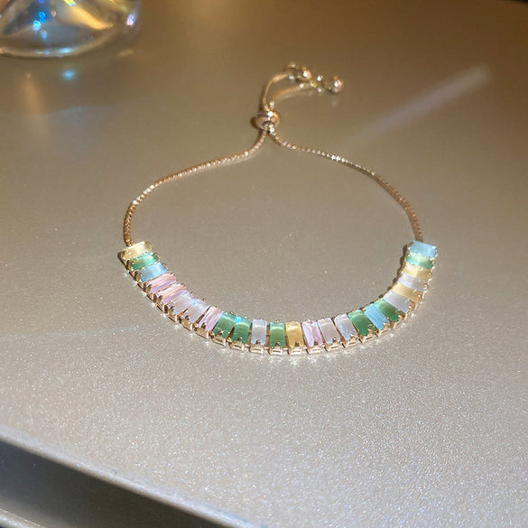 Sweet Colorful Rectangle Copper Inlay Zircon Bracelets