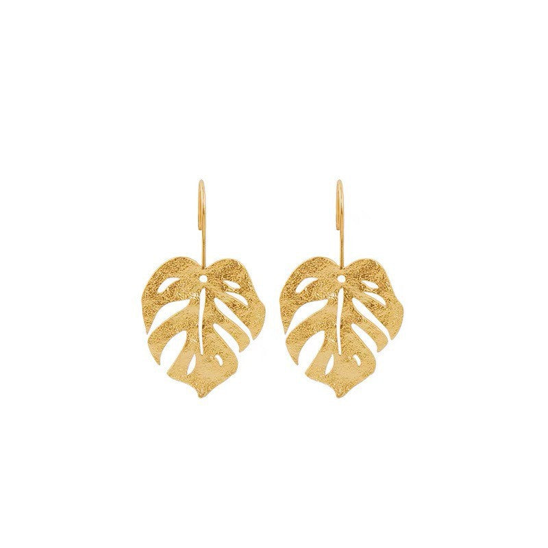 1 Pair Retro Exaggerated Leaf Heart Shape Butterfly Plating Hollow Out Metal Drop Earrings