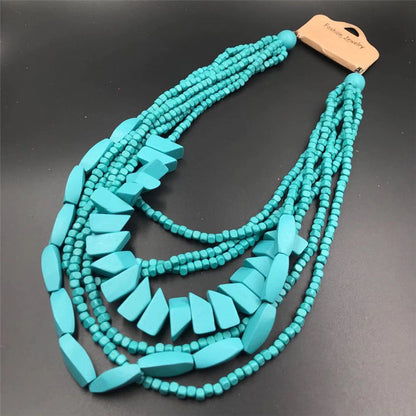 Retro Ethnic Style Colorful Solid Color Wood Beaded Women's Long Necklace