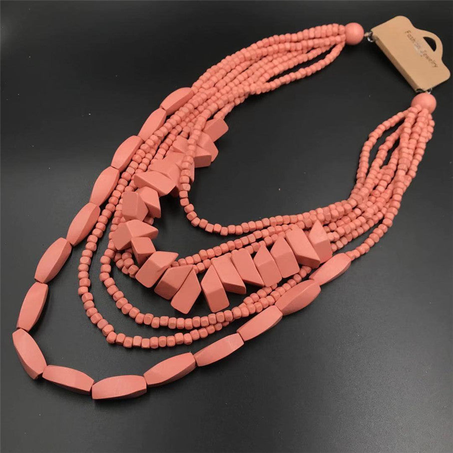 Retro Ethnic Style Colorful Solid Color Wood Beaded Women's Long Necklace