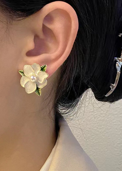 1 Pair Sweet Classic Style Flower Enamel Plating Inlay Alloy Pearl Gold Plated Ear Cuffs