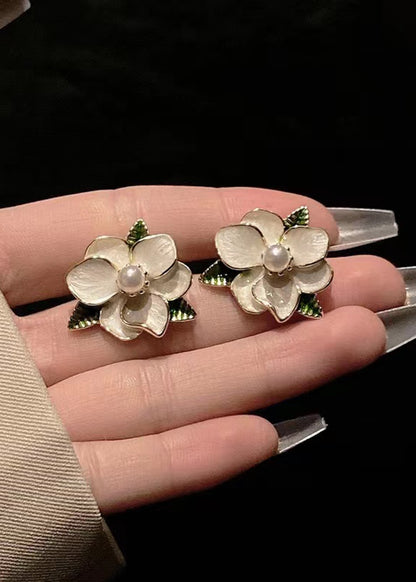 1 Pair Sweet Classic Style Flower Enamel Plating Inlay Alloy Pearl Gold Plated Ear Cuffs