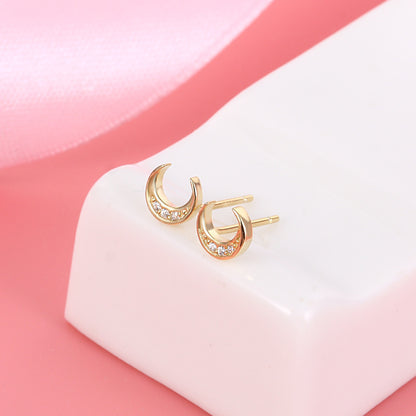 1 Pair Simple Style Moon Plating Inlay Sterling Silver Zircon 18k Gold Plated Ear Studs