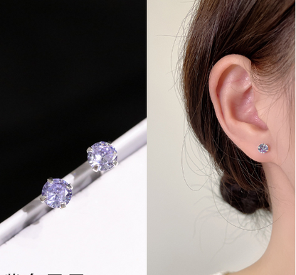 1 Pair Sweet Square Inlay Sterling Silver Zircon Ear Studs