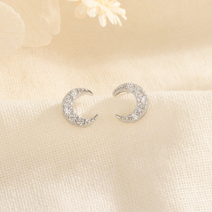 1 Pair Sweet Moon Inlay Copper Zircon Ear Studs