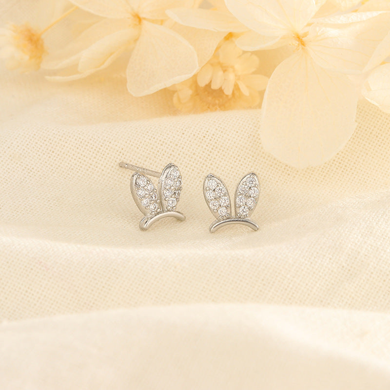 1 Pair Cute Bunny Ears Inlay Copper Zircon Ear Studs