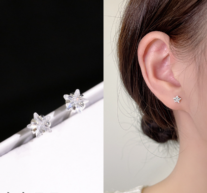 1 Pair Sweet Square Inlay Sterling Silver Zircon Ear Studs