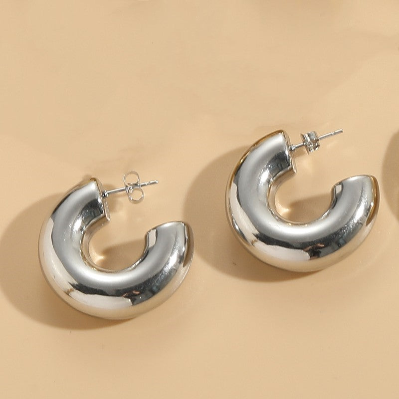 1 Pair Elegant Luxurious Classic Style C Shape Round Solid Color Plating Titanium Steel 14k Gold Plated Earrings