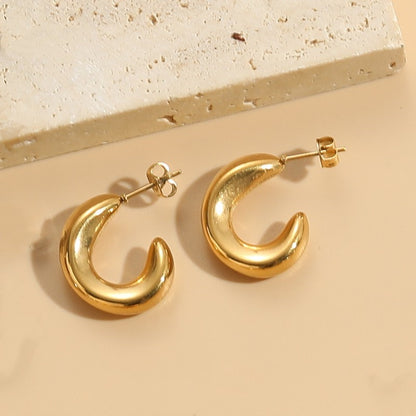 1 Pair Elegant Luxurious Classic Style C Shape Round Solid Color Plating Titanium Steel 14k Gold Plated Earrings