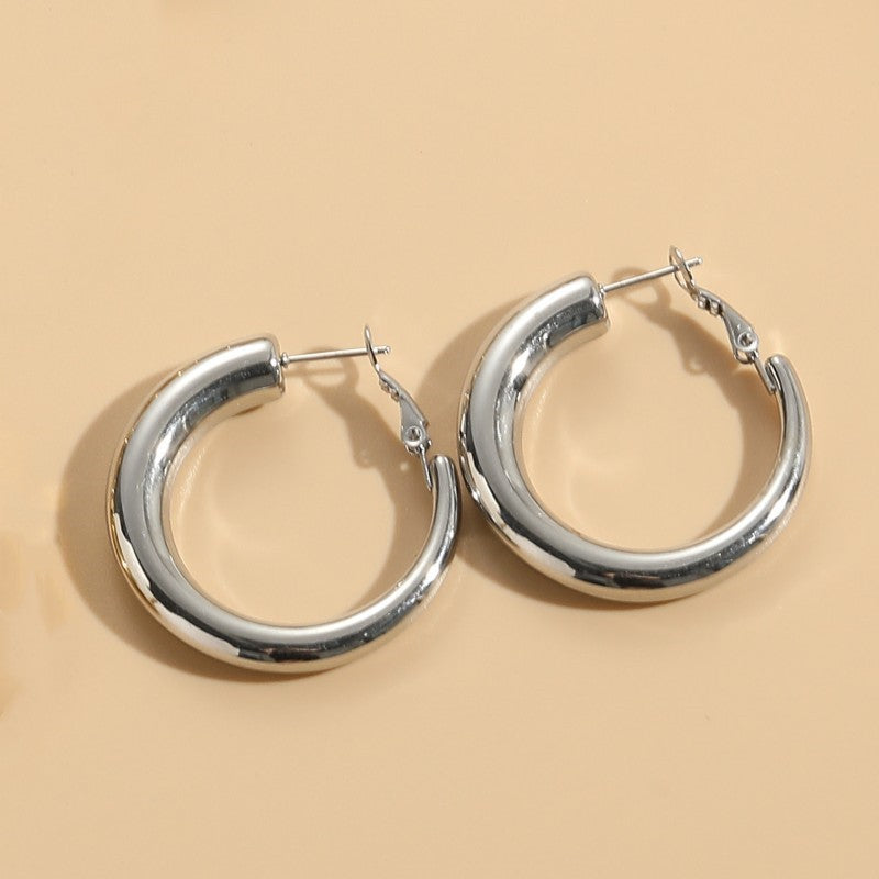 1 Pair Elegant Luxurious Classic Style C Shape Round Solid Color Plating Titanium Steel 14k Gold Plated Earrings