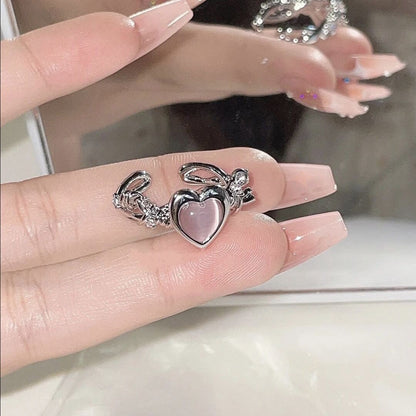 Sweet Artistic Water Droplets Heart Shape Copper Inlay Zircon Rings