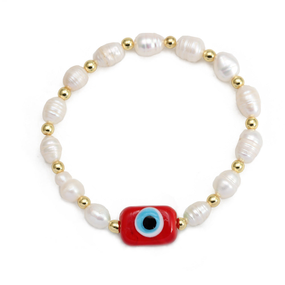 Simple Style Devil's Eye Freshwater Pearl Glass Beaded Bracelets